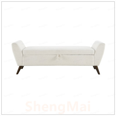 Modern Storage Bench with Mid-Century Wood Legs, Comfort Padded - Teddy, Ideal for Living Room and Bedroom