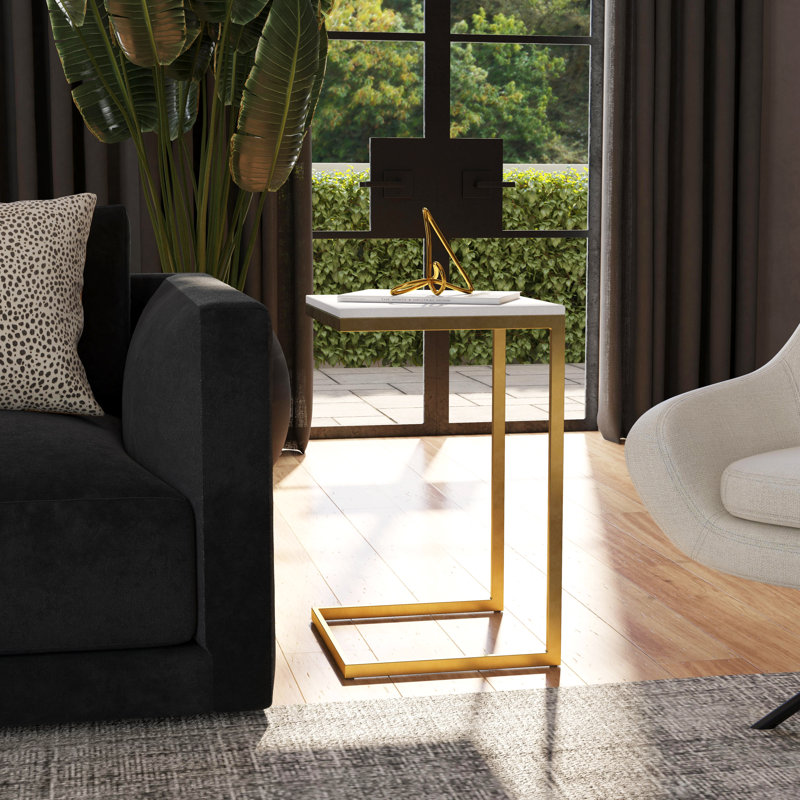 Table de bout en marbre C, Plateau blanc / base or