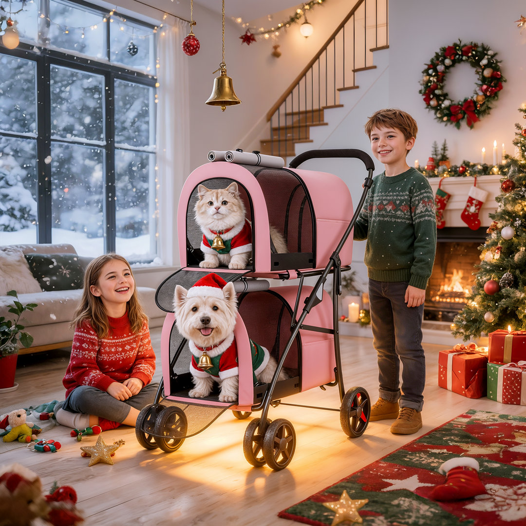 Foldable Pet Stroller with Double Detachable Carriers, Folding Dog Cat Jogger Stroller with Tether MoNiBloom