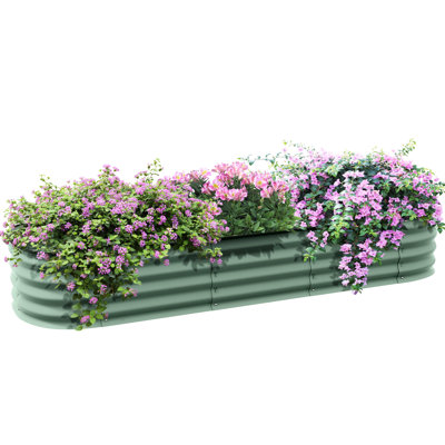 Jardinière surélevée en métal galvanisé, 1,95 m x 0,64 m, bac à fleurs extérieur avec rebord, pour la culture de fleurs, d'herbes aromatiques et de légumes, facile à assembler, bon drainage, kit de jardinière modulaire, longueur 200 cm x profondeur 62 cm