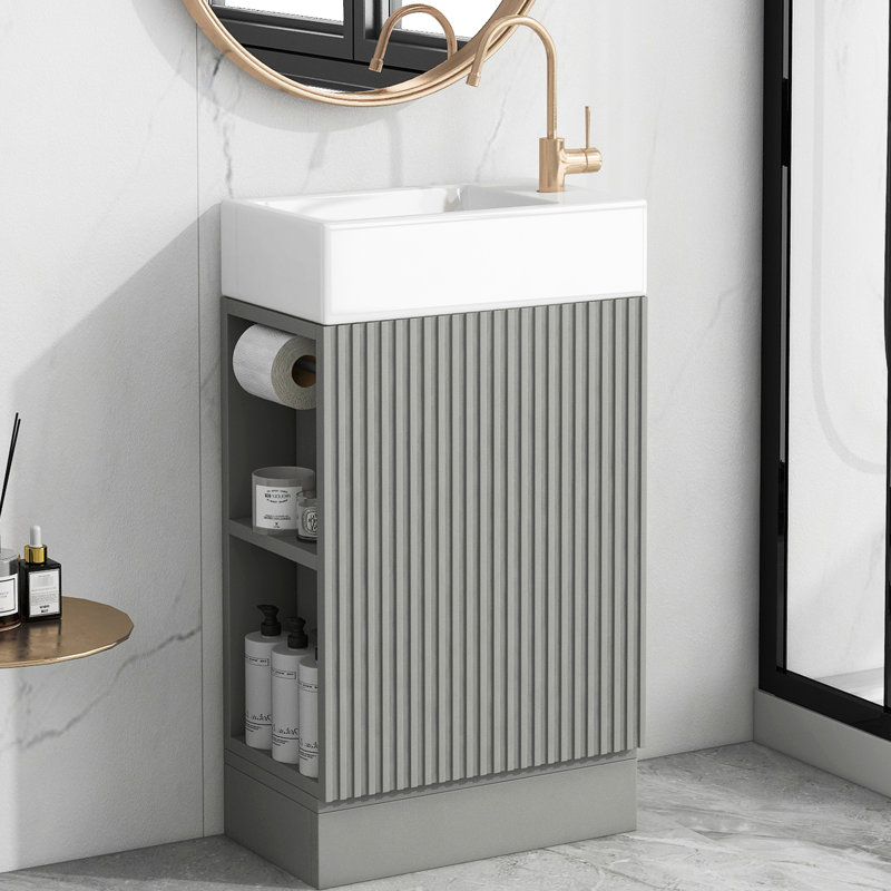 Meuble-lavabo moderne gris 18,6 po avec armoire et lavabo en céramique, Grey
