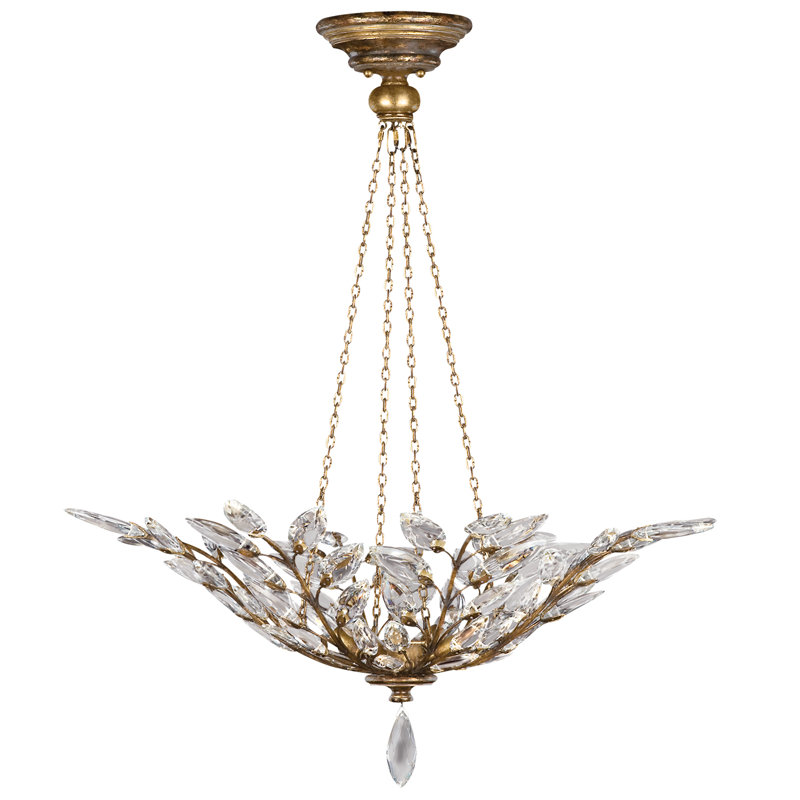 Elegant Gold Leaf 4-Light Pendant with Faceted Crystal Leaves