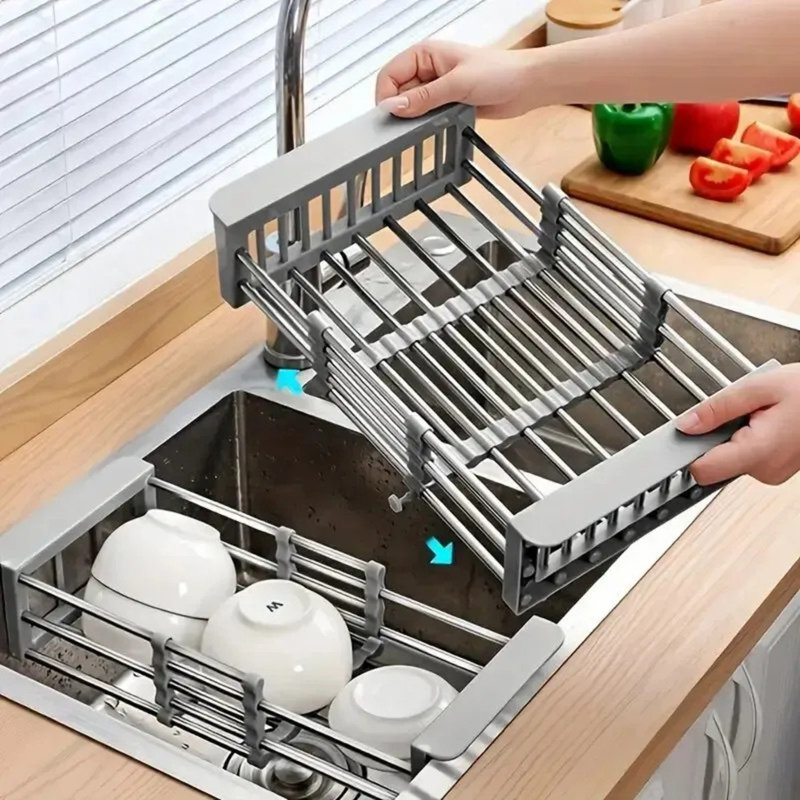 Égouttoir à vaisselle ajustable en acier inoxydable