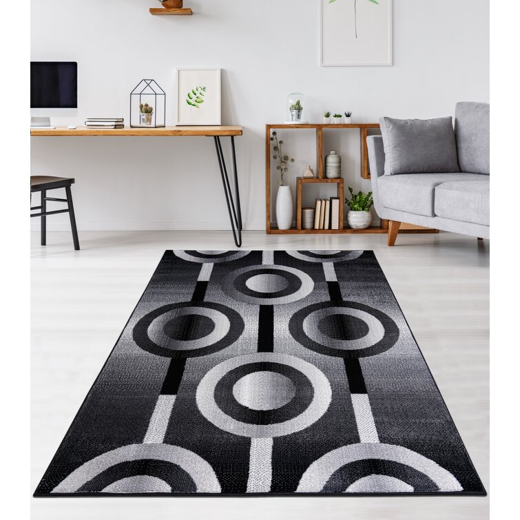 Store Rectangular Area Rug for Living Room, Abstract Black/Grey 2x7 Modern Rugs, Easy to Clean, Pet Friendly Indoor Carpet for Living Room3987 Orren E