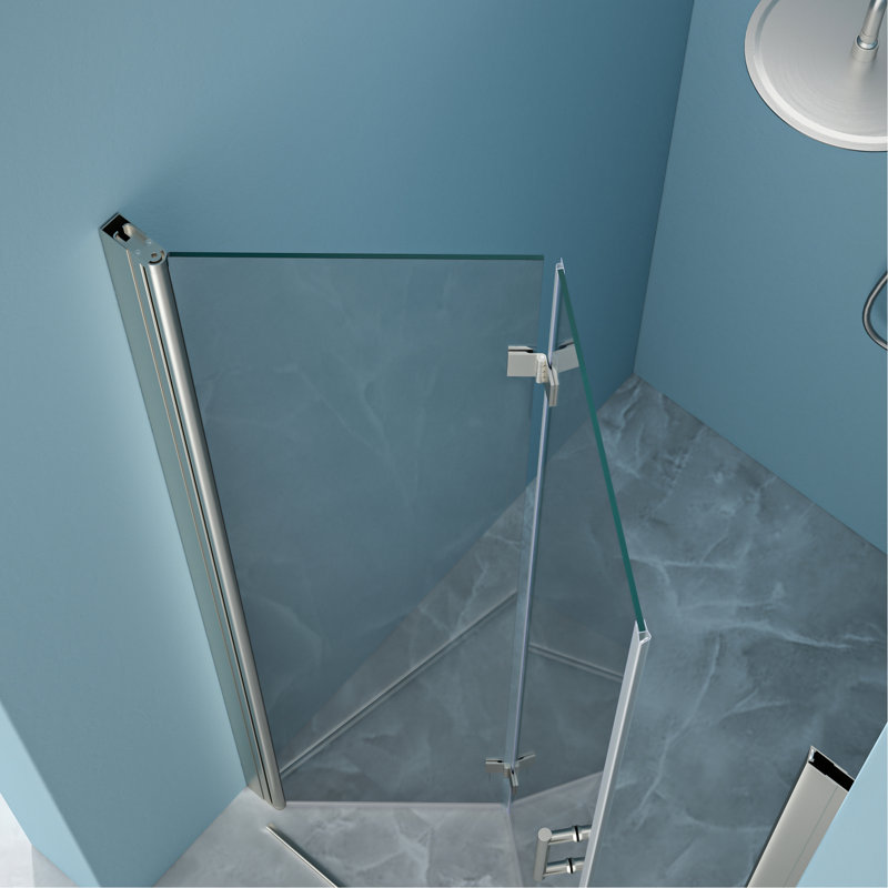 Porte de douche en verre trempé de 34 po x H 72 po en nickel brossé - réglable en eau, finition magnifique avec ligne gracieuse