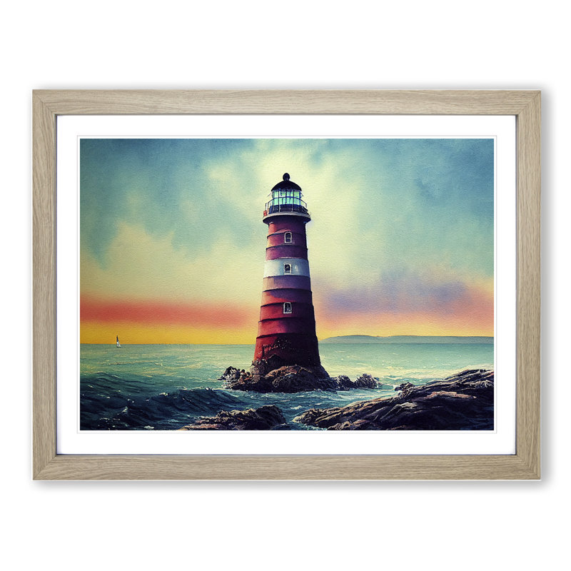 Lighthouse Vol.4 - Single Picture Frame Painting, 25cm H x 34cm W x 2cm D, Oak