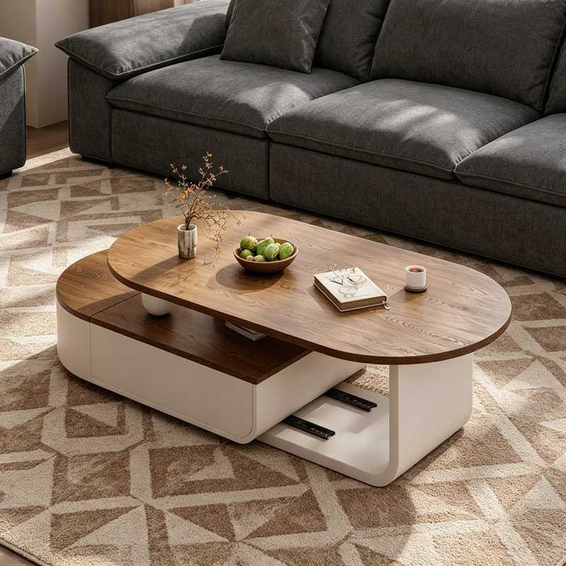 Table basse Telescopic, Brun noisette / blanc, H 16,53 po x L 55,11 po x l 27,55 po