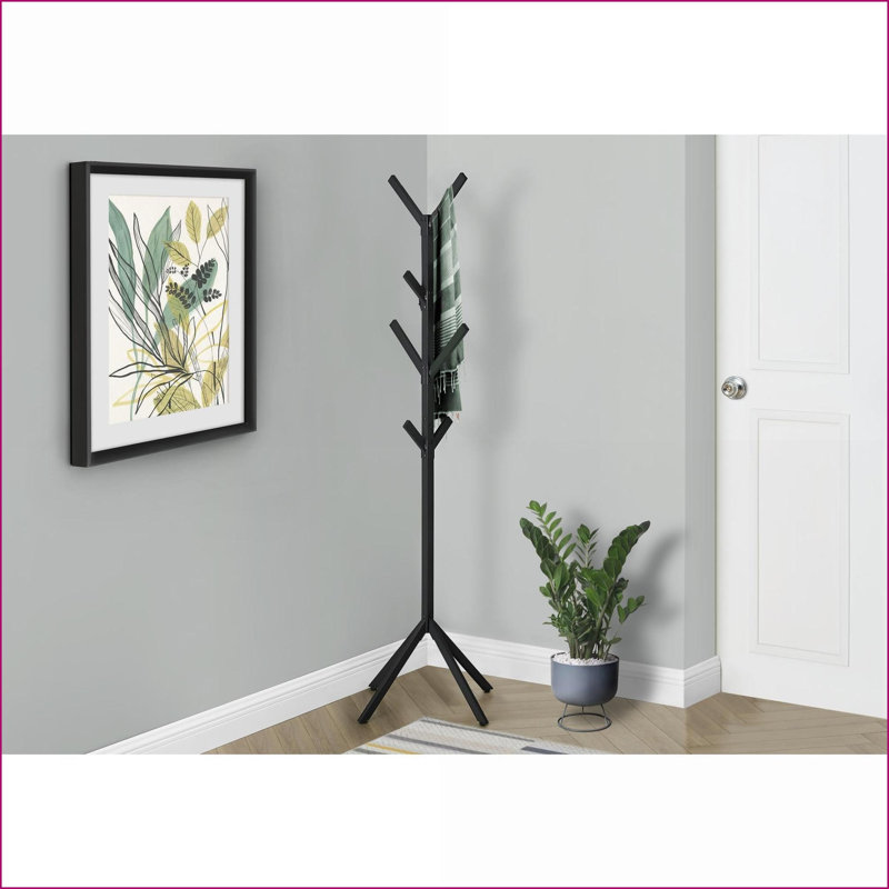 Coat Racks, Modern Industrial Free Standing 4-Tier 8 Hooks 70"H Entryway Hall Tree | Black | Metal