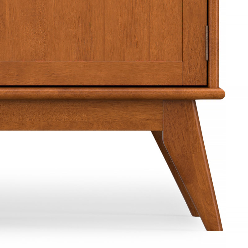 Teak Brown Solid Hardwood Mid Century Modern TV Stand with Cabinets