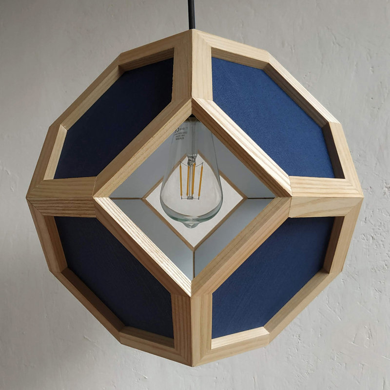 Chew 1 - Light Oil Geometric Pendant, Light Oak/Blue