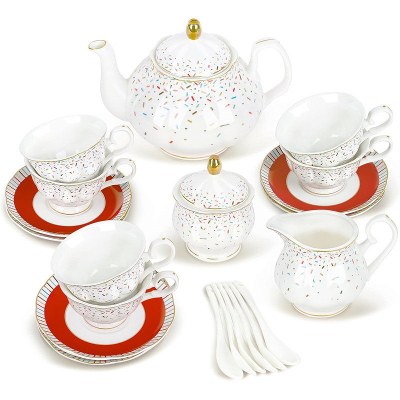 Colorful British porcelain tea set