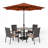 6 Pcs Patio Dining Set 4 Armchairs And Square Table With Umbrella-116067086