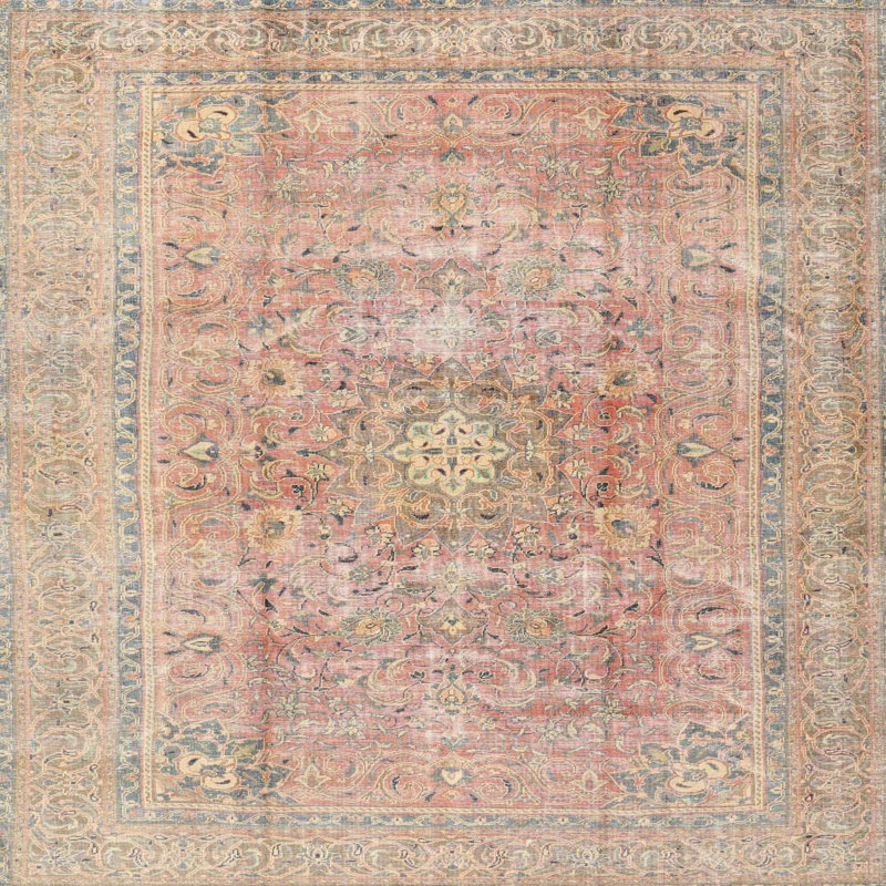 Tapis traditionnel rouge / beige Gontarz, Carré 5 pi