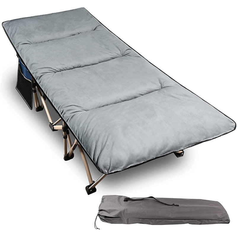 Lit de camp pliant avec surmatelas pour adultes, Bleu/Gris