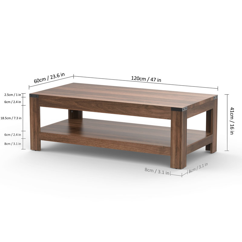 Damika Rectangular Coffee Table with 2-Tier Storage and Rustic Oak, Dark Walnut