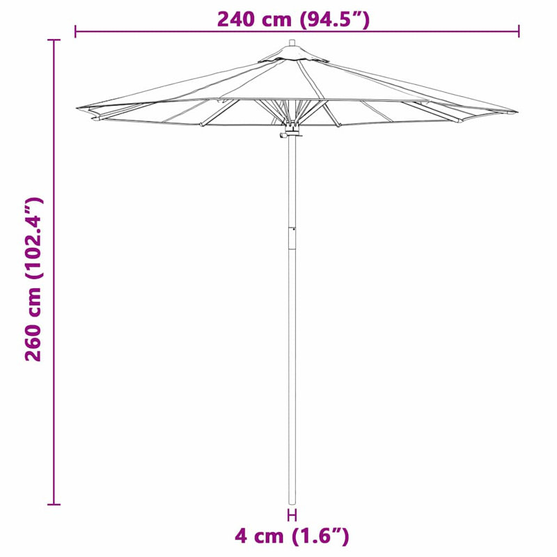 Parasol de jardin vidaXL blanc crème en bambou 270 270 x 260 cm, H 102,4 po x l 94,5 po x P 94,5 po
