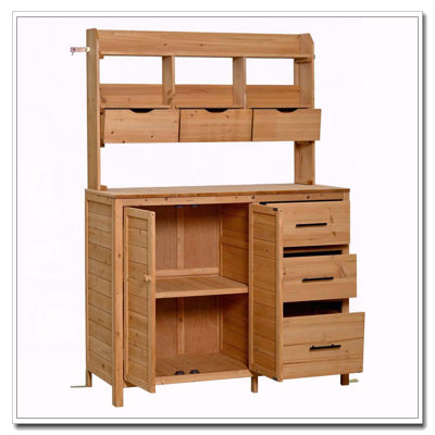 Farmhouse Patio Potting Bench, 44.6''x19.5'' Large Freestanding Garden Workstation with 6 Drawers