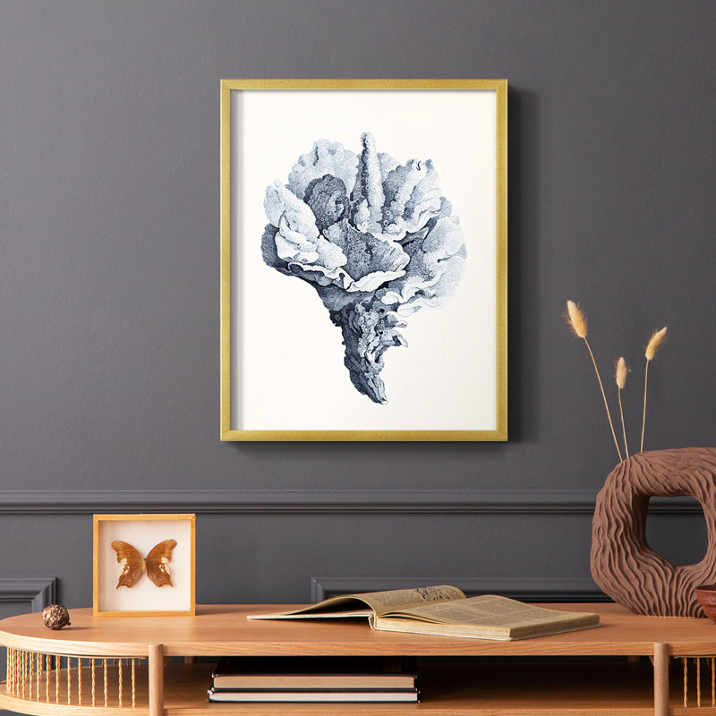 Bleu antique Coral III, reproduction encadrée - bois massif, H 20 po x l 16 po