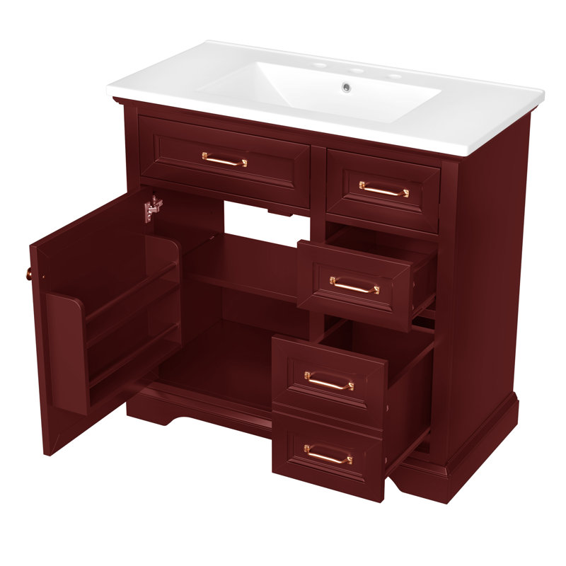 Meuble-lavabo 36 po avec lavabo en céramique, Brun