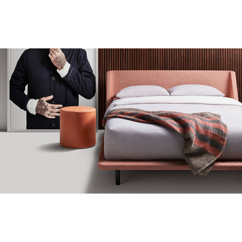 Bumper Round Pouf, Terracotta Genuine Leather