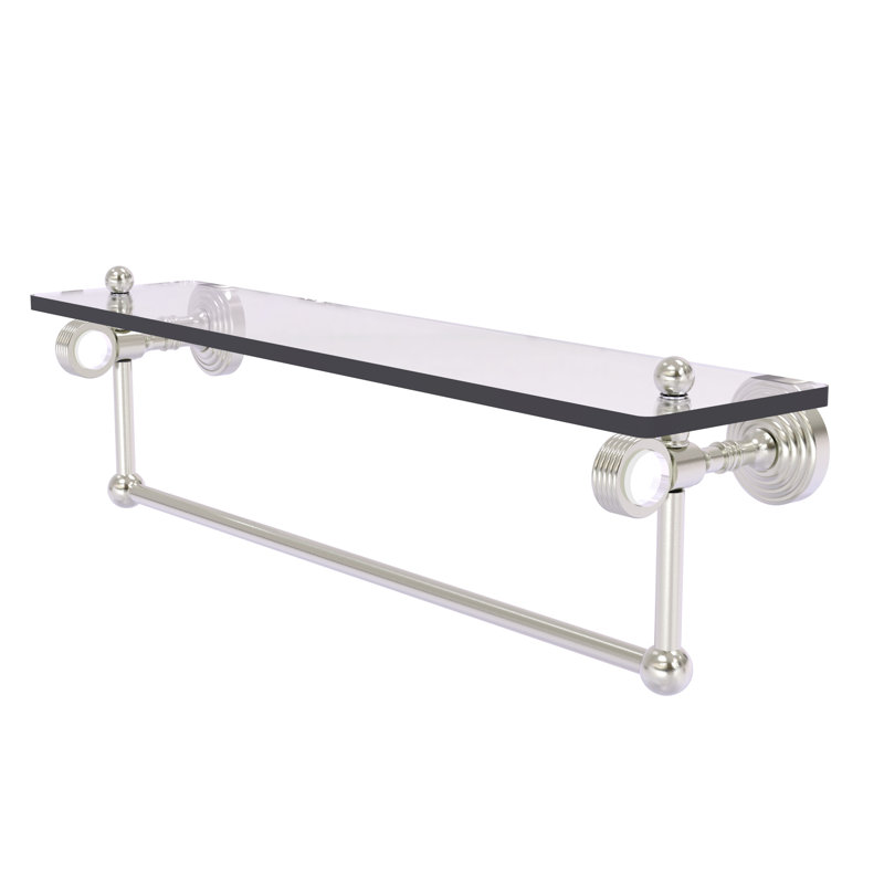 Jarrell Glass Bracket Shelf with Towel Bar, 5.12" H x 22" W x 6.4" D, Satin Nickel