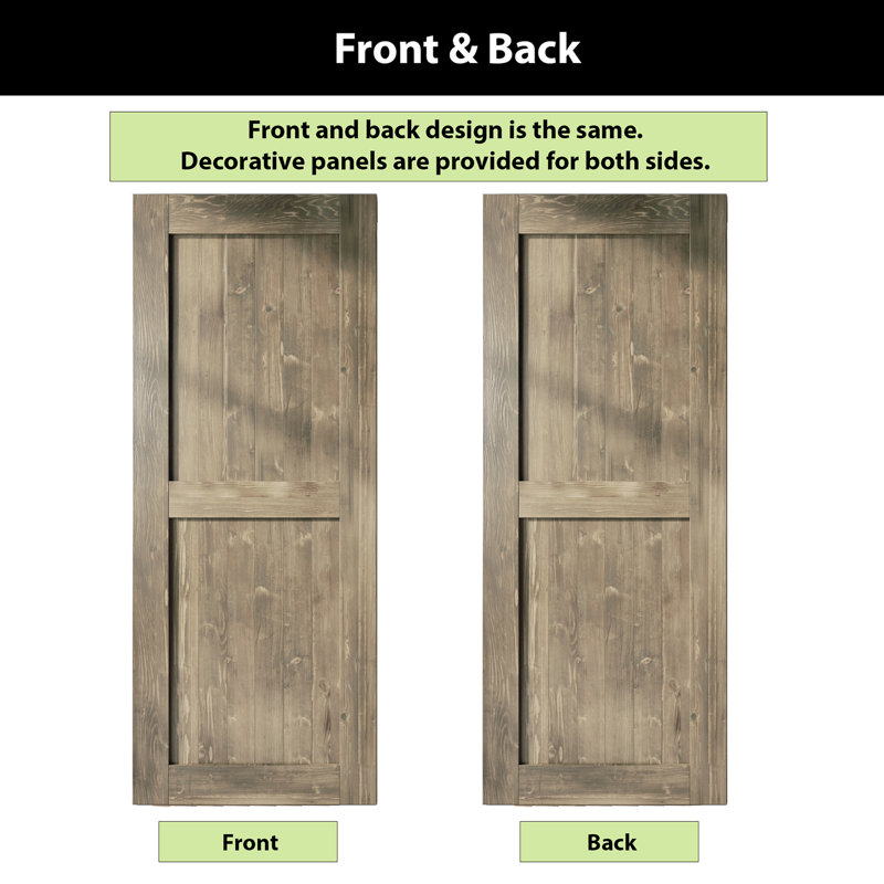 Porte en bois de pin massif non assemblé avec design H rustique noir H Design, Gris classique, 42 po x 84 po