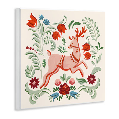 Pink & Green Floral Reindeer Wall Plaque Art, design by Victoria Barnes