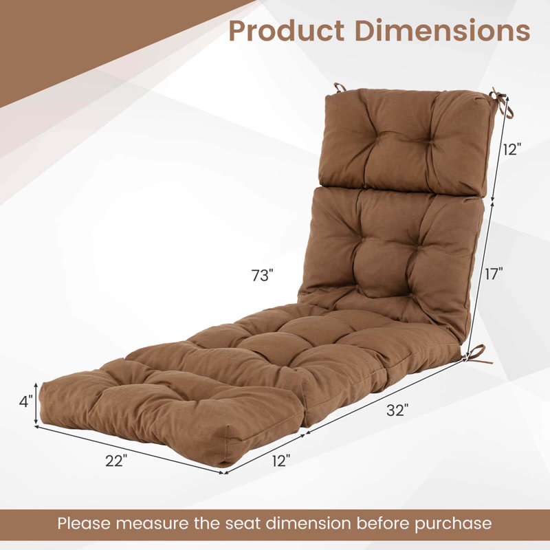 73'' Lounge Chaise Cushion Padded Recliner Cushion Brown, 1, Brown