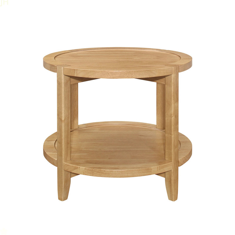 Table de bout ronde en bois avec tablette inférieure, brun érable