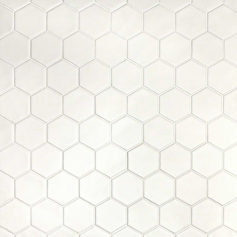 Meadowmere 3" Hexagon Matte Ceramic Tile, Cement White