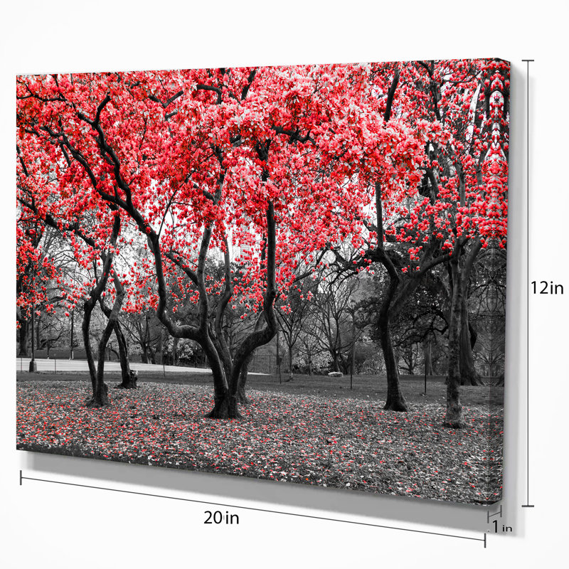 «Red Flower Trees Blossom», reproduction de photo sur toile tendue, H 20 po x l 20 po x P 1 po