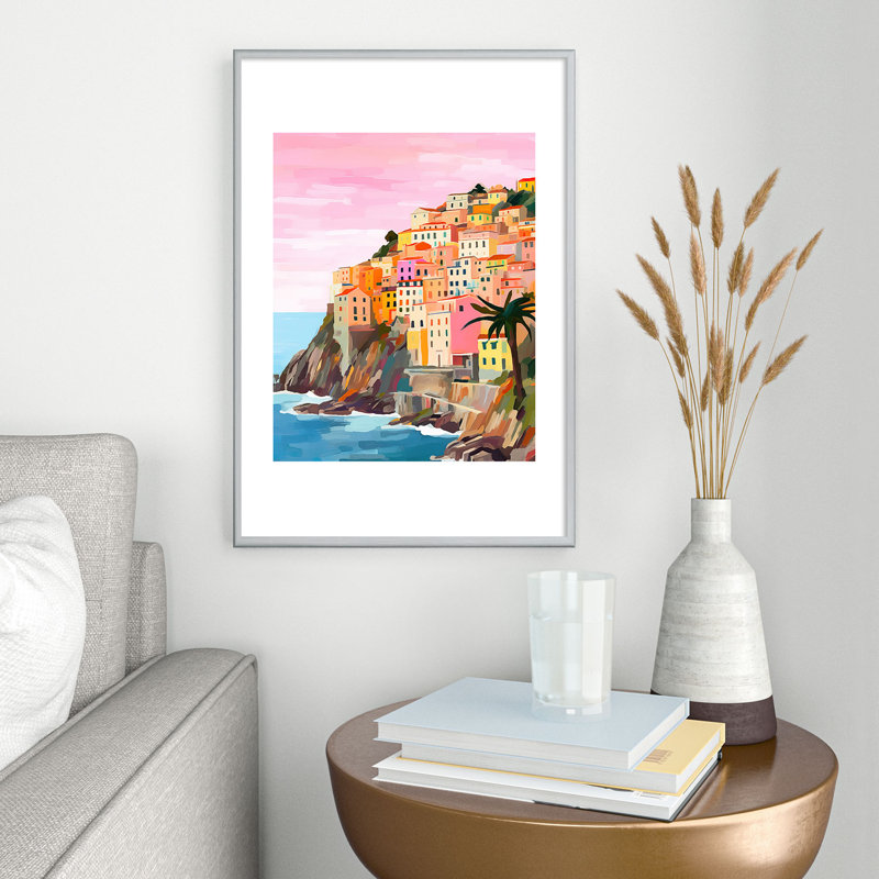 Cinque Terre, Italie, reproduction d'art à cadre unique, Argent, H 19 po x l 13 po
