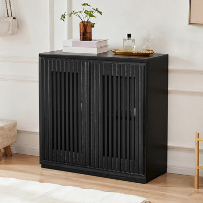 Mid Century Modern Fluted Sideboard With 2 Outlet Holes, Storage Cabinet For Entryway, Living Room, And Dining Room