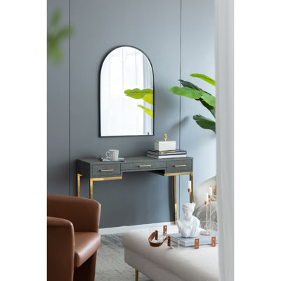 Miroir arqué noir de 24 po x 36 po avec cadre en métal robuste pour salle de bain d'entrée solide