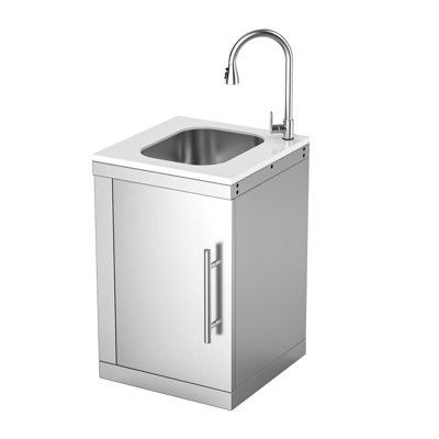 SERA Outdoor Kitchen Sink Cabinet, 304 Stainless Steel Single Door Unit with Pull-Down Faucet & Storage, Modular BBQ Island Component