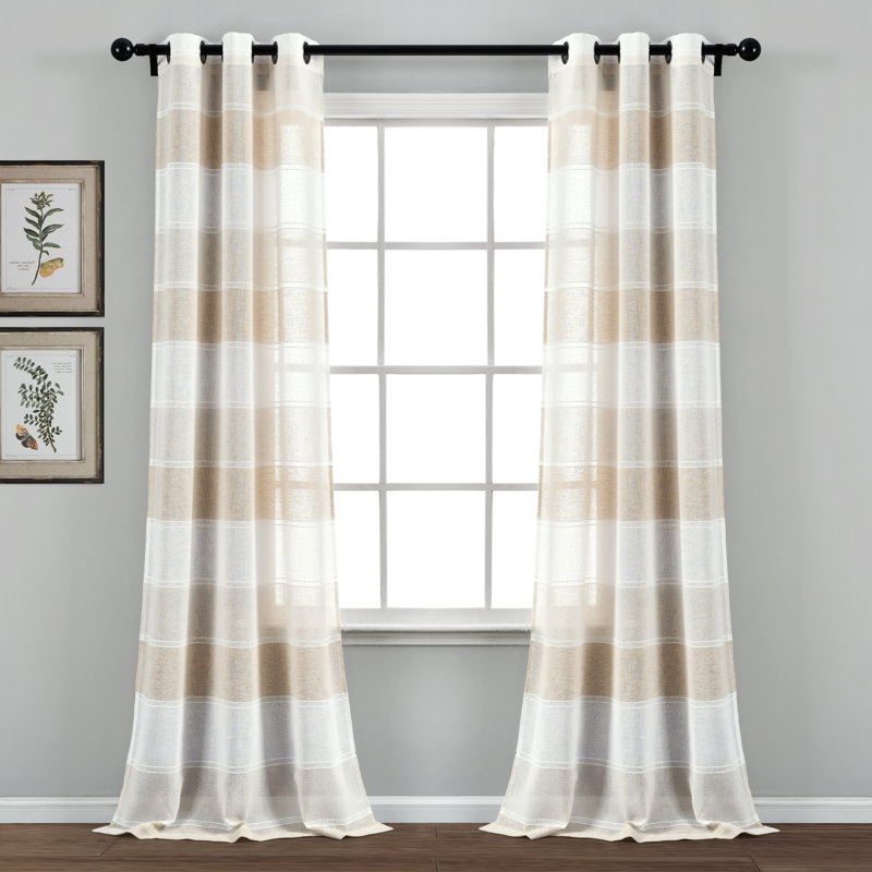 Paire de rideaux transparents texturés à rayures, Beige