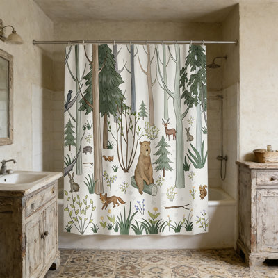 Rustic Shower Curtain Farmhouse Spring Floral Animal Country Caton Farm Animal Watercolor Shower Curtains Set Bathroom Polyester Fabric Hooks (70"W x 70"L)