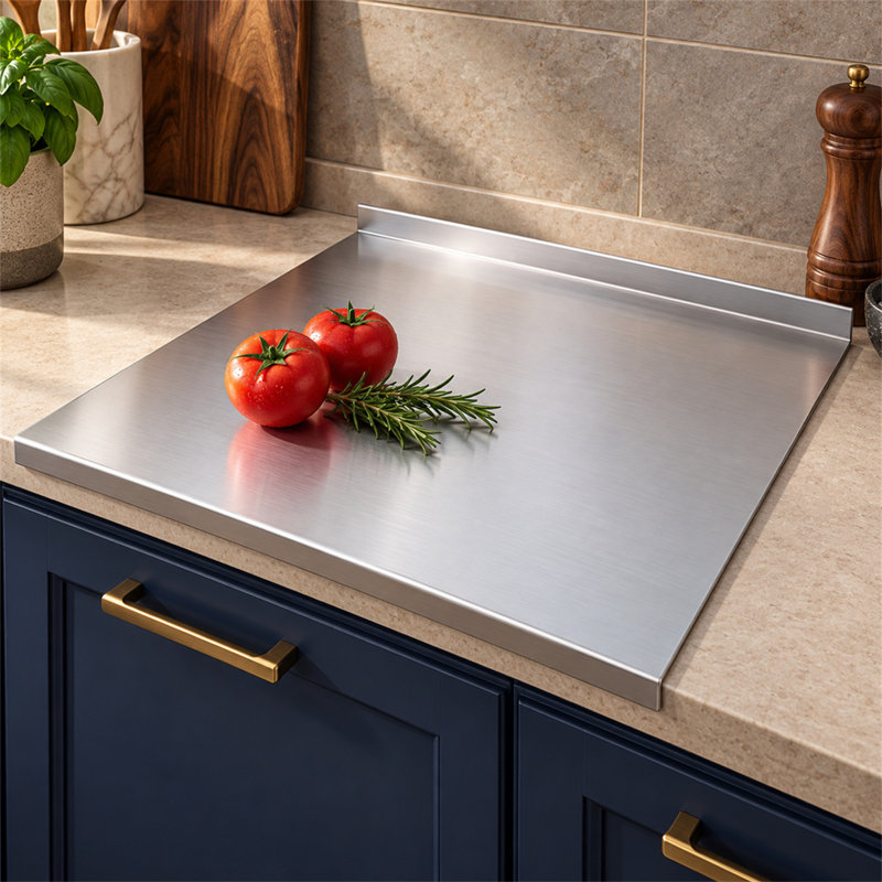 Food Grade 304 Stainless Steel Pastry Board, Z-Shape Counter Lip Cutting Board, Large Kitchen Countertop Protector for Dough, Meat & Veggies
