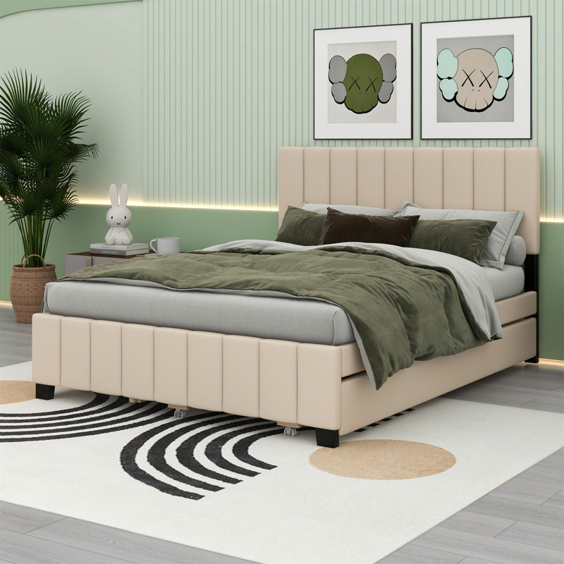 Lit à panneau tapissier Lamprini, Beige