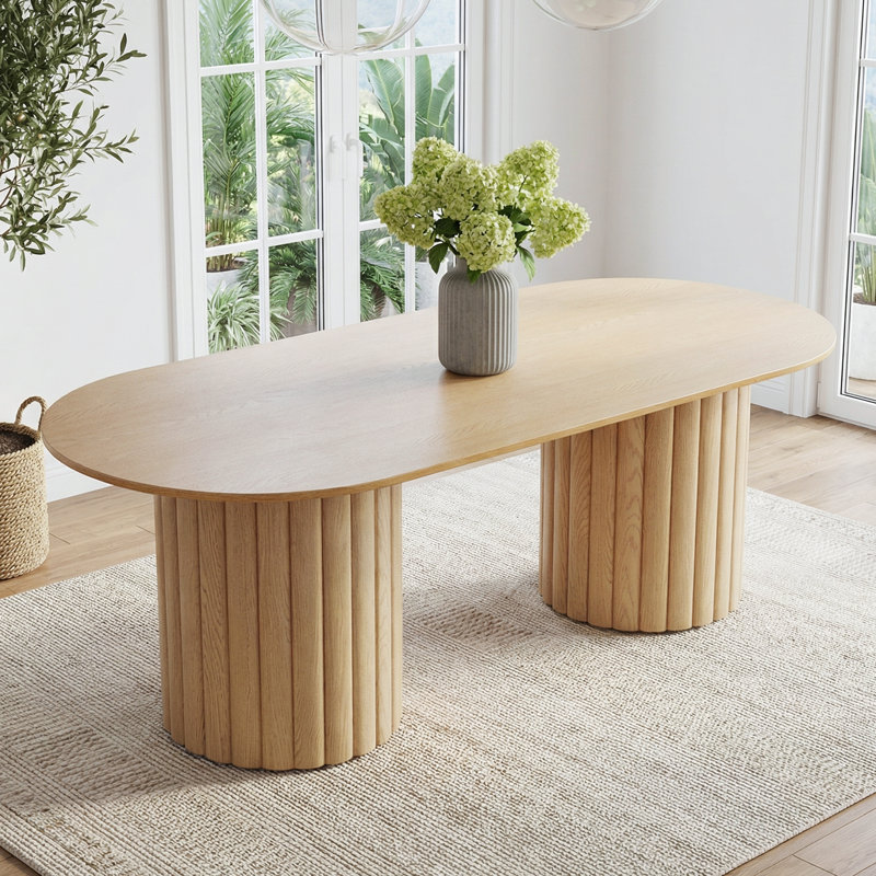 Audna 86" Solid Wood Dining Table With Double Pedestal, Oak