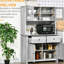 Armoire de garde-manger avec rangement supplémentaire pour casseroles Pots, 63,5 po de hauteur, 4 tablettes, tiroirs, gris cendré, maximise l'espace de la cuisine, portes en verre encadrées, comptoir à micro-ondes ouvert