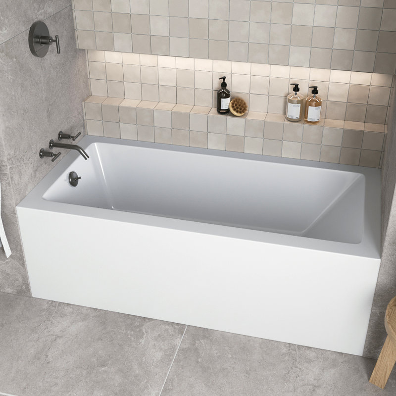 Baignoire en alcôve en acrylique blanc brillant avec drain extérieur 66 po x 32 po Streamline, Matte Oil Rubbed Bronze