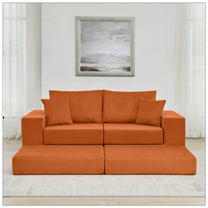 79.5'' Corduroy Sofa, Orange Corduroy