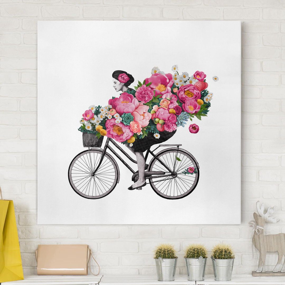 Leinwandbild Illustration Frau auf Fahrrad