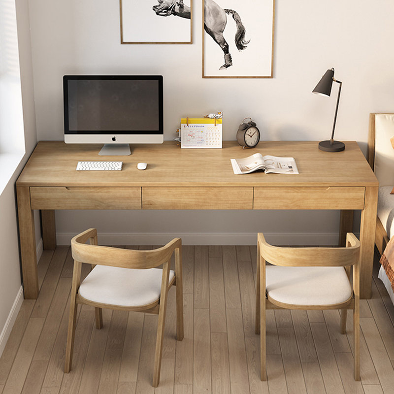 Bureau rectangulaire en bois de pin massif avec tiroirs Burlywood, H 29,53 po x l 94,49 po x P 23,62 po