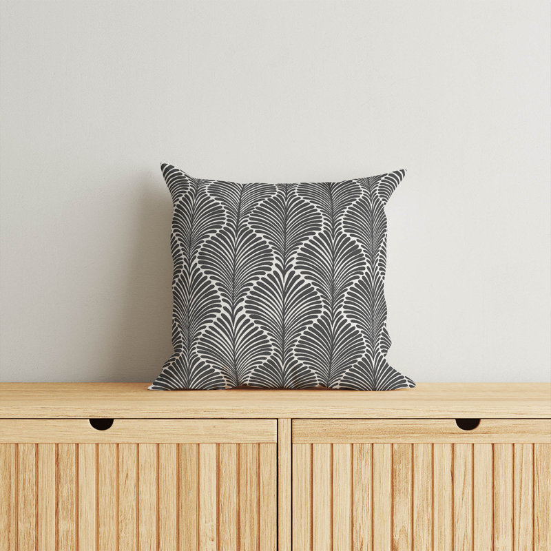 Coussin Elegant Palms, Ivoire / floral gris anthracite, H 26 po x l 26 po