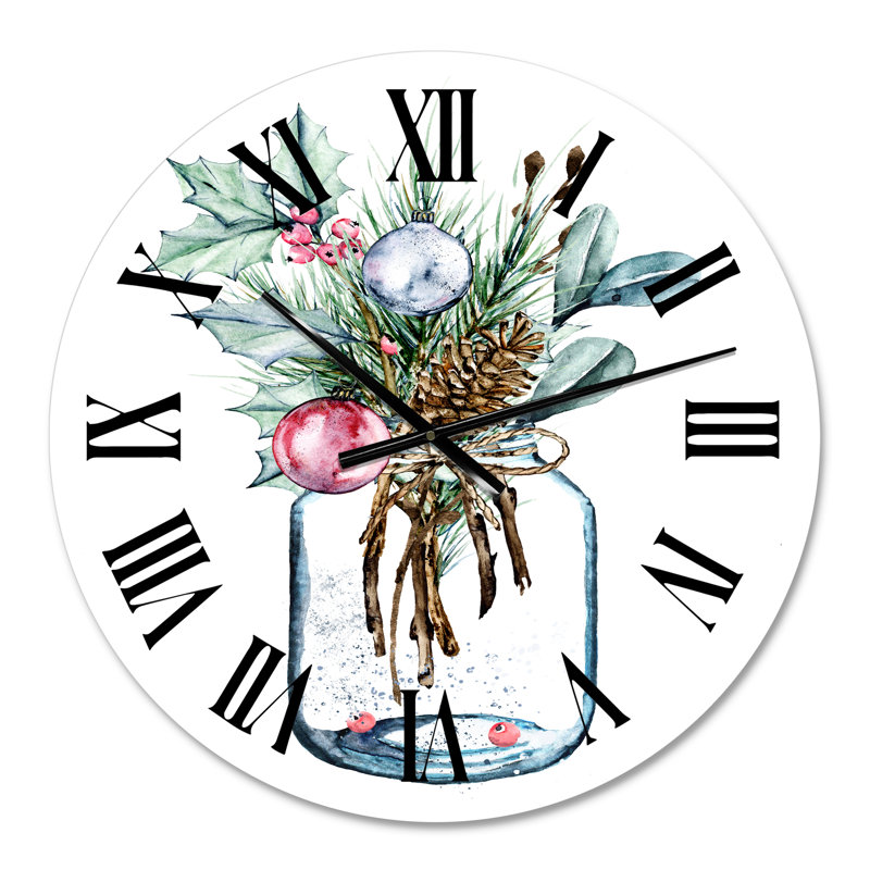 Merry Christmas Greenery In Transparent Pot - Horloge murale traditionnelle, Petit