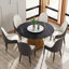 Table de salle à manger 53 po ronde avec base en métal, marbre artificiel pour 6 personnes, table tournante en pierre artificielle 23,62 po (table de salle à manger seulement)-1043222238