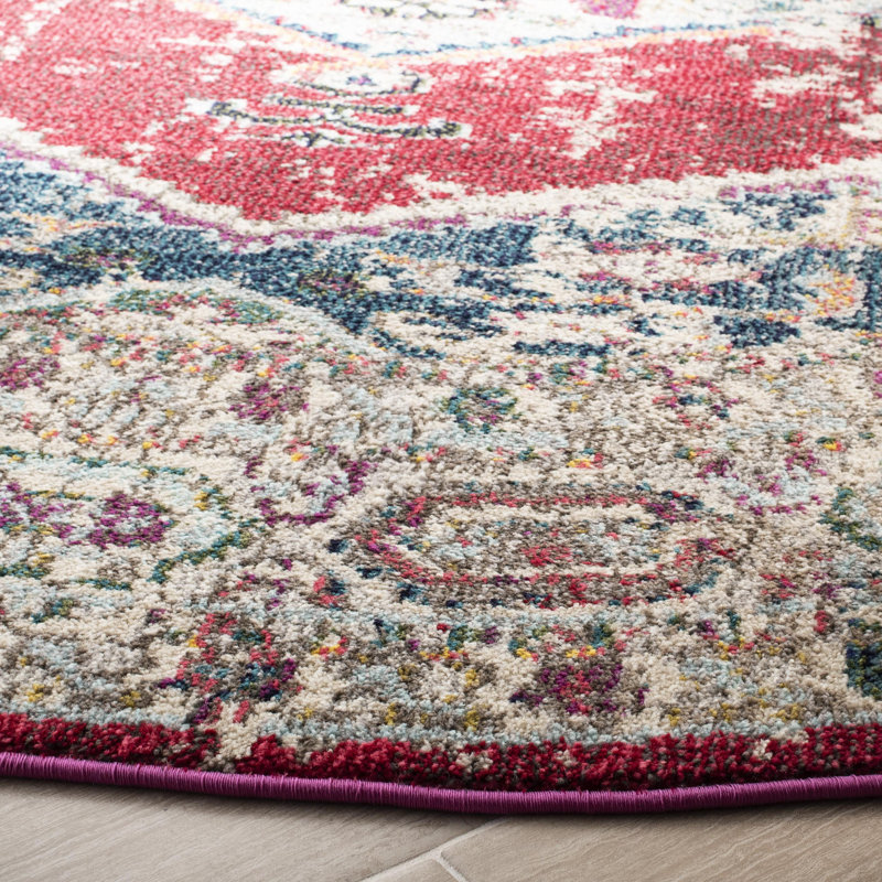Tapis ivoire / rouge Hertzler, Rond 6 pi 7 po