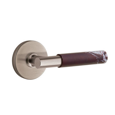 Ensemble de leviers d'intimité Emtek Select avec rosette à disque et tige en T, levier en marbre Rosso Levanto